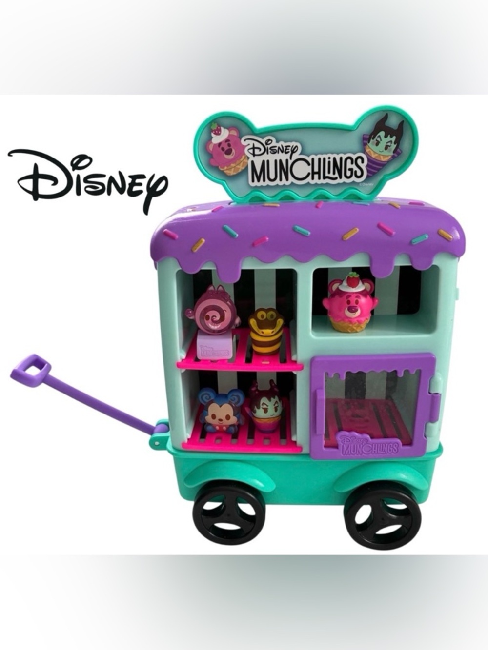 DISNEY MUNCHLINGS ICE CREAM CART PLAY SET CHESHIRE CAT MICKEY MALEFICENT KAA